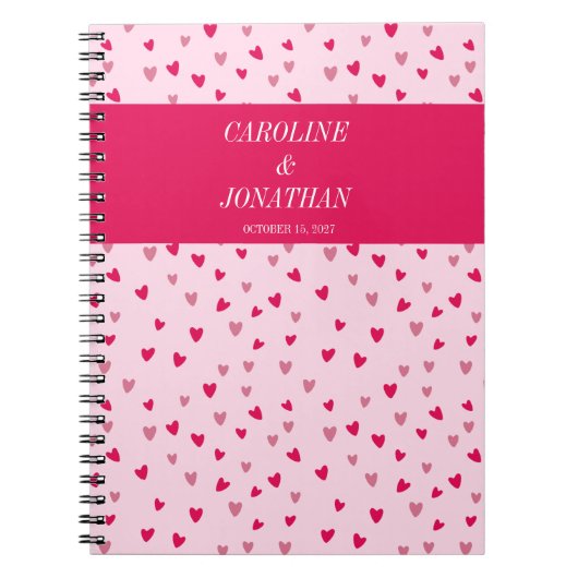 Pink Hearts Wedding Date Custom Cute Gift spiral Notitieboek (Voorkant)