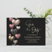 Pink Hearts Wedding Save the Date (Staand voorkant)