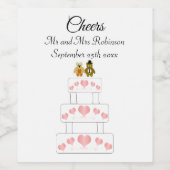 Pink Hearts Wedding Wine Label Wijn Etiket (Enkel label)