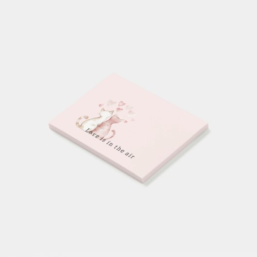 Pink Hearts White Cats Love Post-it® Notes (Schuin)