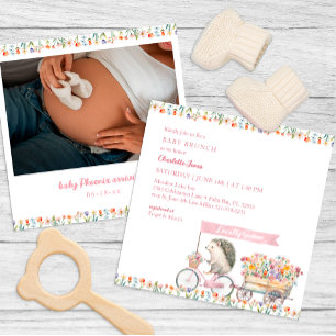 Pink Hedgehog Baby shower Fotouitnodiging Kaart