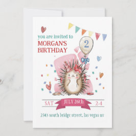 Pink Hedgehog Children's Birthday Invitation Kaart