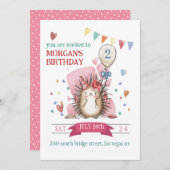 Pink Hedgehog Children's Birthday Invitation Kaart (Voorkant / Achterkant)