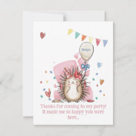 Pink Hedgehog Children's Birthday Thank You Bedankkaart