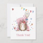 Pink Hedgehog Kinderen Verjaardag Dank u Bedankkaart (Voorkant)