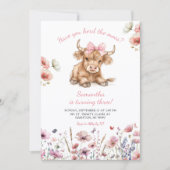 Pink Heifer Bull Floral Birthday Invitation Kaart (Voorkant)