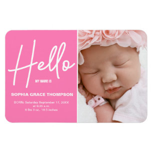 PINK Hello Baby Girl Photo Birth Anouncement Magneet