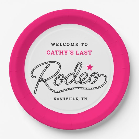 Pink Her Last Rodeo Bachelorette Party Papieren Bordje (Voorkant)