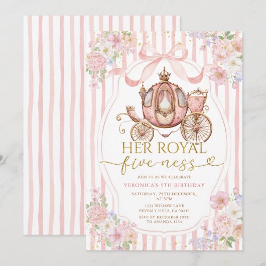 Pink Her Royal five-ness birthday Bow Coquette Kaart (Voorkant / Achterkant)