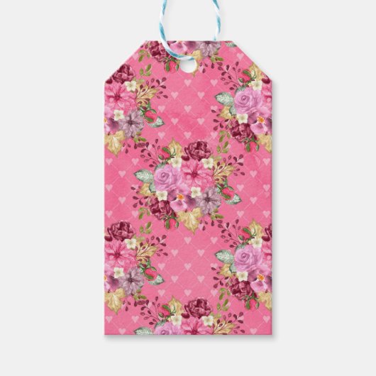 PINK HERFST AUTUMN PUMPKINS & WATERVERF FLOWERS CADEAULABEL (Voorkant)