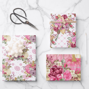 PINK HERFST AUTUMN PUMPKINS & WATERVERF FLOWERS INPAKPAPIER VEL