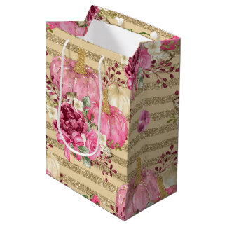 PINK HERFST AUTUMN PUMPKINS & WATERVERF FLOWERS MEDIUM CADEAUZAKJE