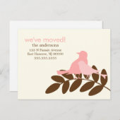 Pink Herfst Birds Nieuwe Adresaankondigingen Aankondigingskaart (Voorkant / Achterkant)