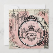 Pink Herringbone Unconditional Love Wedding Invite Kaart (Voorkant)