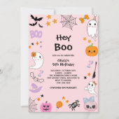 Pink Hey Boo Schattige Ghost Halloween 5e Verjaard Kaart (Voorkant)