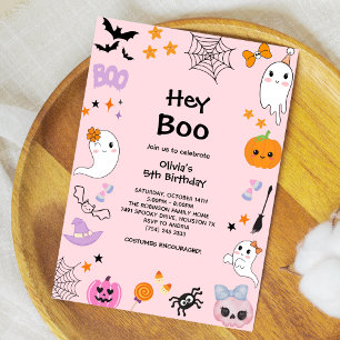 Pink Hey Boo Schattige Ghost Halloween 5e Verjaard Kaart