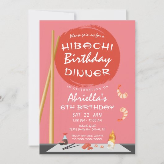 Pink Hibachi Birthday Dinner Hibachi Party Kaart (Voorkant)