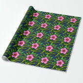 Pink Hibiscus Bloom - Exotic Tropical  Cadeaupapier (Uitgerold)