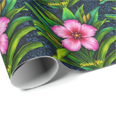 Pink Hibiscus Bloom - Exotic Tropical  Cadeaupapier (Rol Hoek)