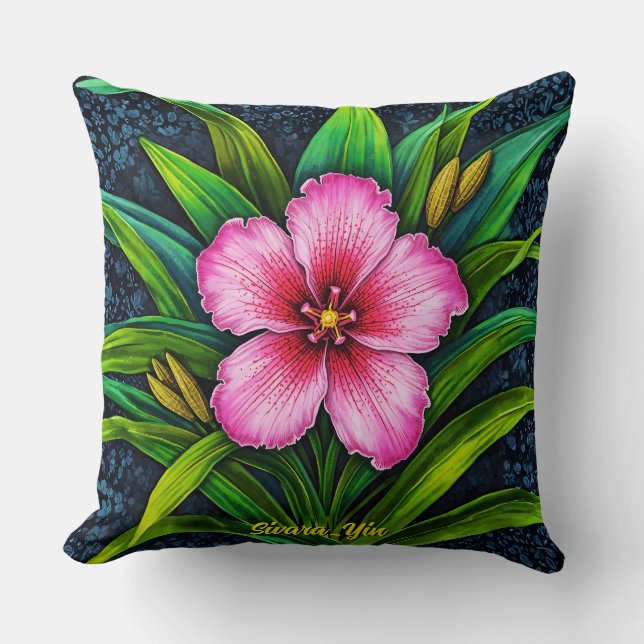 Pink Hibiscus Bloom - Exotic Tropical  Kussen (Voorkant)