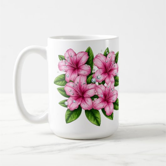 Pink Hibiscus Bouquet With Green Leaves Koffiemok (Links)