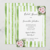 Pink Hibiscus Floral Green Stripes Bridal Shower Kaart (Voorkant / Achterkant)
