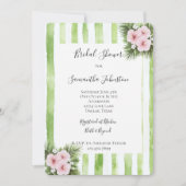 Pink Hibiscus Floral Green Stripes Bridal Shower Kaart (Voorkant)
