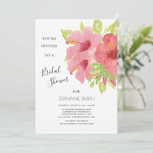 Pink Hibiscus Floral Vrijgezellenfeest Kaart (Staand voorkant)