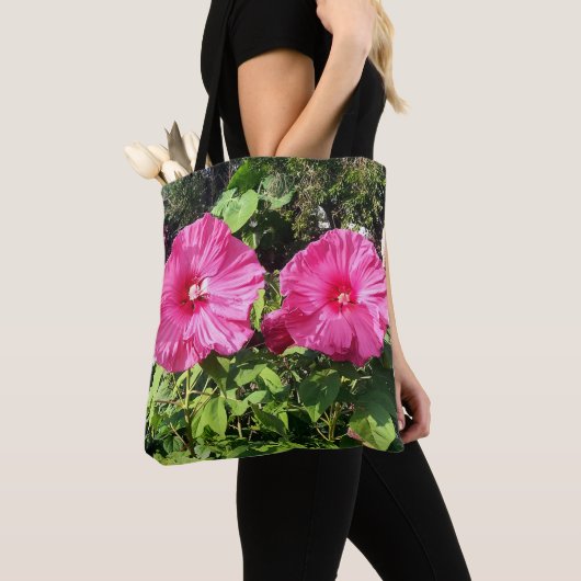 Pink Hibiscus Flower Drawstring Backpack Tote Bag (Dichtbij)