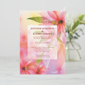 Pink Hibiscus Flower Wedding Floral Aankondiging (Staand voorkant)