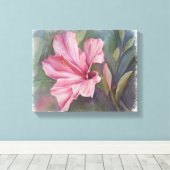 PINK HIBISCUS FLOWER WRAPPED CANVAS PAINTING AFDRUK (Insitu (Houten vloer))