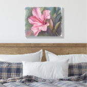 PINK HIBISCUS FLOWER WRAPPED CANVAS PAINTING AFDRUK (Insitu (Slaapkamer))