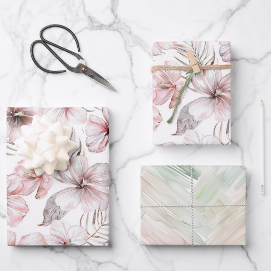 Pink Hibiscus Flowers Birthday Inpakpapier Vel (Voorkant)