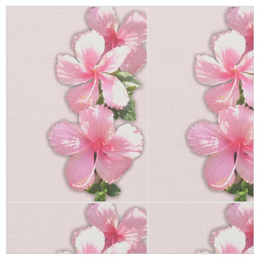 Pink Hibiscus Flowers Fabric Stof (Close Up)