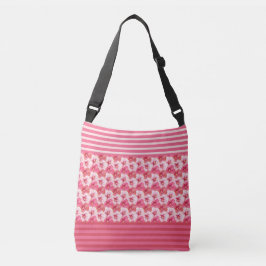 Pink Hibiscus Flowers & Stripes Floral Tote Crossbody Tas