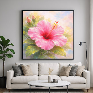 Pink Hibiscus - Painting Style Art Poster