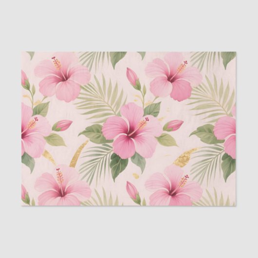 Pink Hibiscus Tropical Seamless Pattern Tissuepapier (Voorkant)