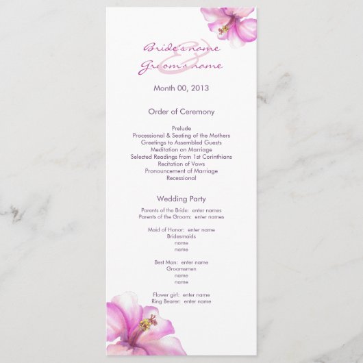 Pink Hibiscus Wedding Programs Programmakaart (Voorkant)