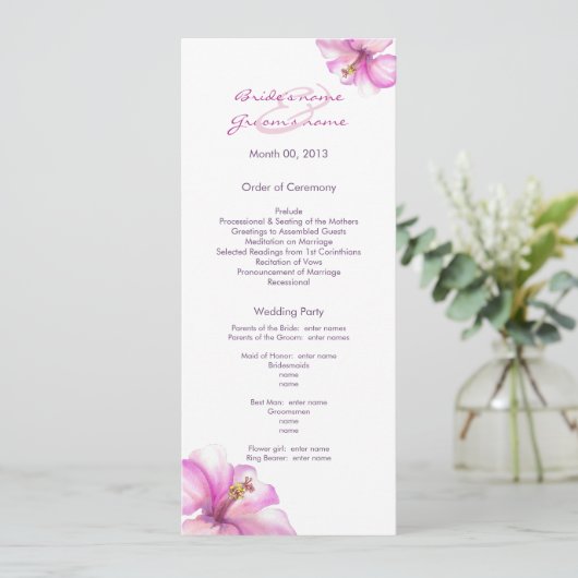 Pink Hibiscus Wedding Programs Programmakaart (Staand voorkant)