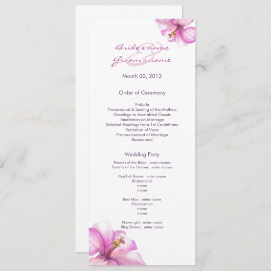 Pink Hibiscus Wedding Programs Programmakaart (Voorkant / Achterkant)