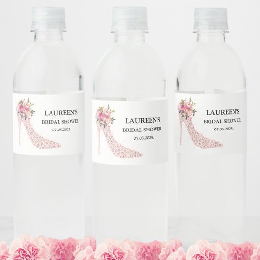 Pink High Heels Bridal Shower Waterfles Etiket