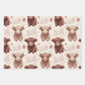 Pink Highland Cow Valentine Hearts Inpakpapier Vel (Voorkant 3)