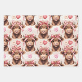 Pink Highland Cow Valentine Hearts Inpakpapier Vel (Voorkant 2)
