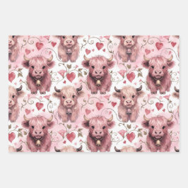 Pink Highland Cow Valentine Hearts Inpakpapier Vel