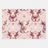 Pink Highland Cow Valentine Hearts Roses Inpakpapier Vel (Voorkant 3)