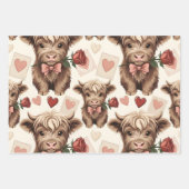 Pink Highland Cow Valentine Hearts Roses Inpakpapier Vel (Voorkant 2)