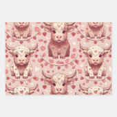 Pink Highland Cow Valentine Hearts Roses Inpakpapier Vel (Voorkant)