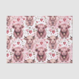 Pink Highland Cow Valentine Hearts Tissuepapier