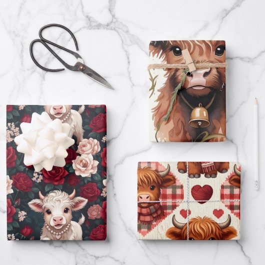 Pink Highland Cow Yarn Rose Knitter Inpakpapier Vel (Voorkant)