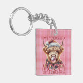 Pink-Highland Koe-Schattigee Koe-Christmas-Mooey Sleutelhanger (Voorkant Links)